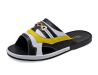 Men Sandals SKF-39 Black-White-Yellow Microfiber Leather